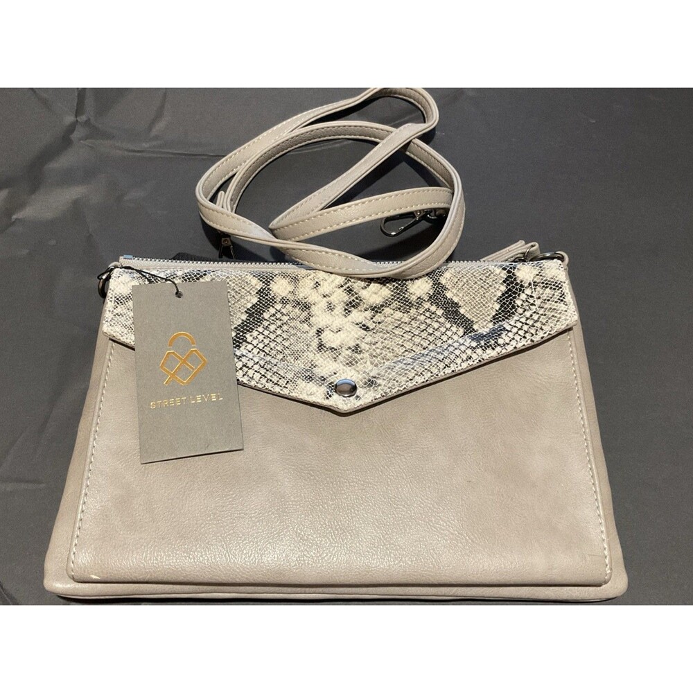 Street Level Purse Gray With Animal Print Pocket Crossbody Strap Event Wear